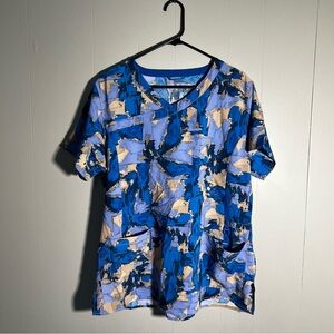 Carhartt Force Scrub Top Women’s XL Blue Abstract Print Utility Pockets